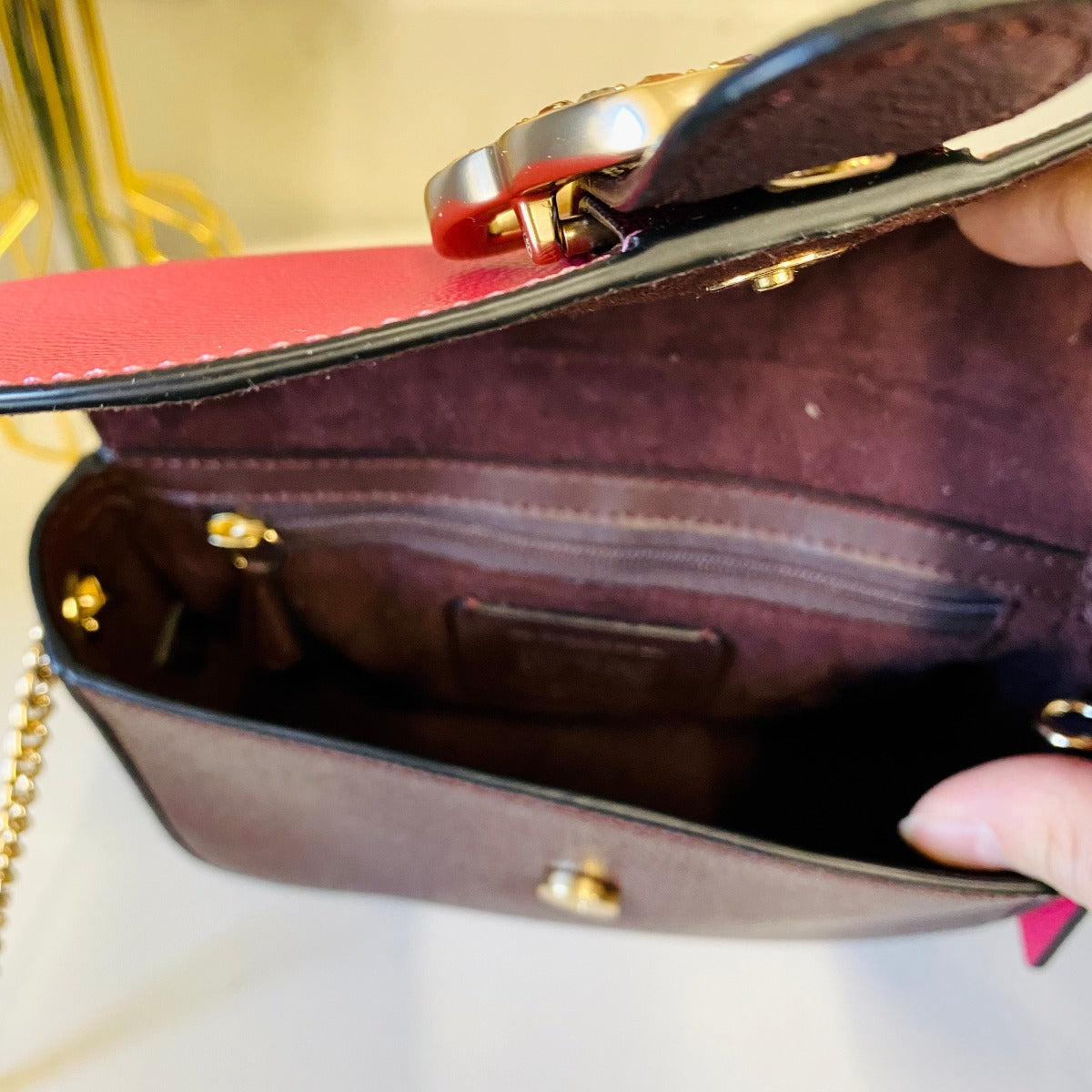 Coach C6796 Gemma Crossbody In Colorblock With Butterfly Buckle In Strwbrry Hze/Crnbrry Coach C6796 Gemma Crossbody In Colorblock With Butterfly Buckle In Strwbrry Hze/Crnbrry